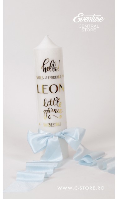 Lumanare de botez personalizata, print folio gold, 30x8cm, Hello baby boy  3